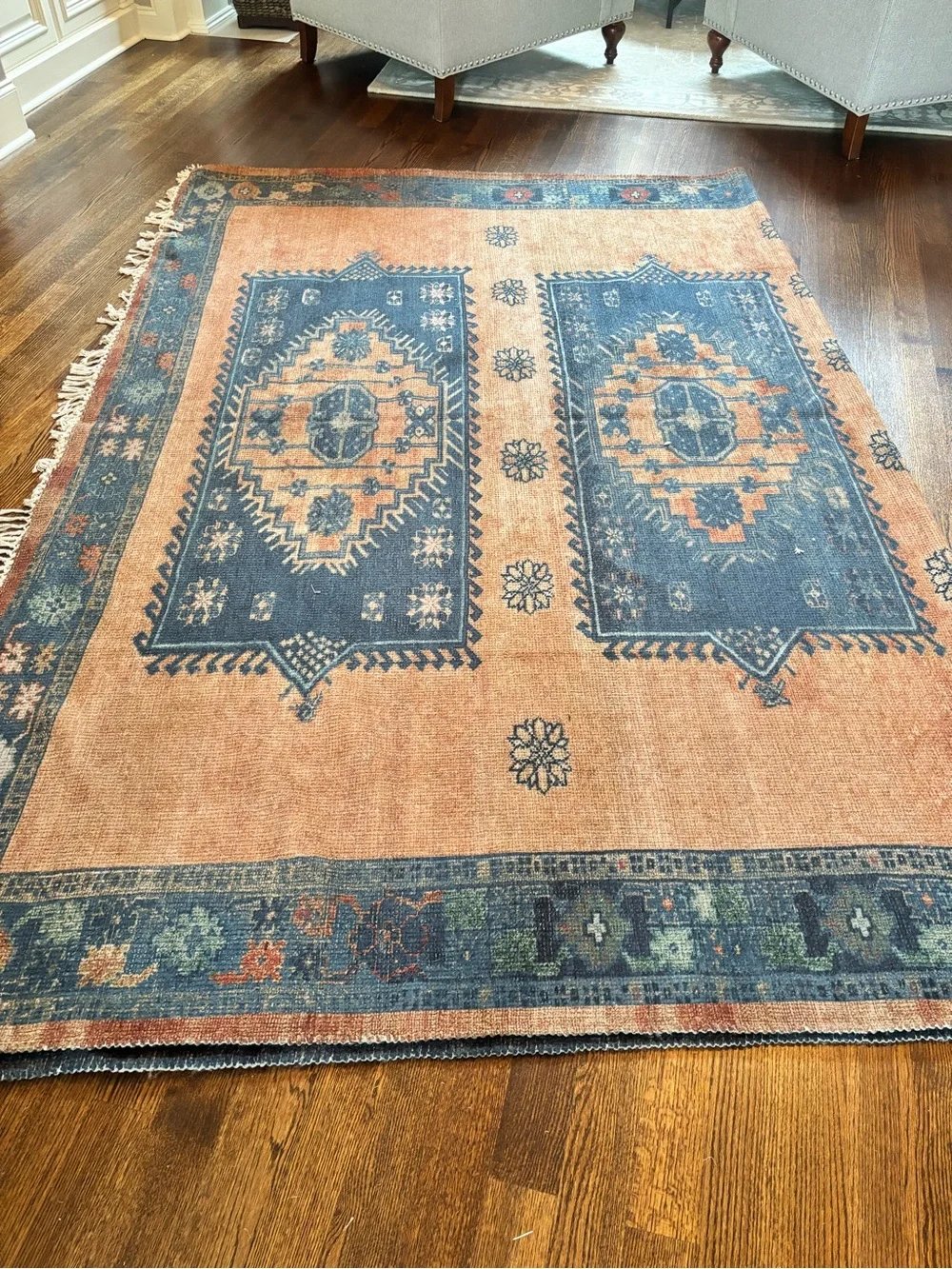 Rustic Blue & Terracotta Medallion Area Rug - Unbranded